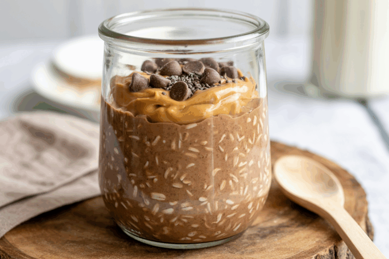 Chocolate Peanut Butter Protein Overnight Oats Recipe (25g Protein)