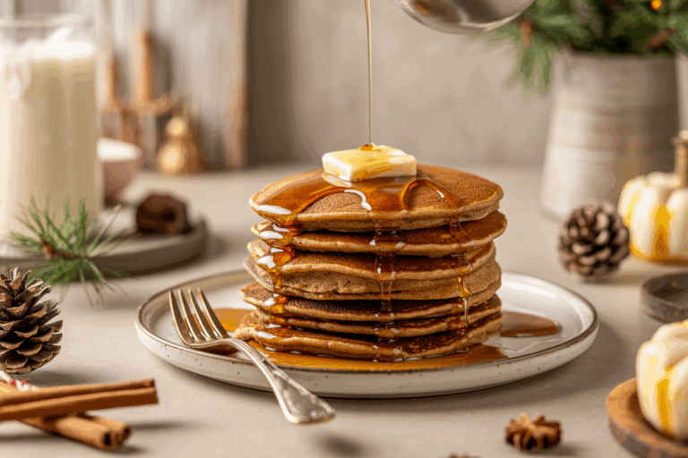 High-Protein Gingerbread Pancakes Recipe – 30g Protein Per Stack